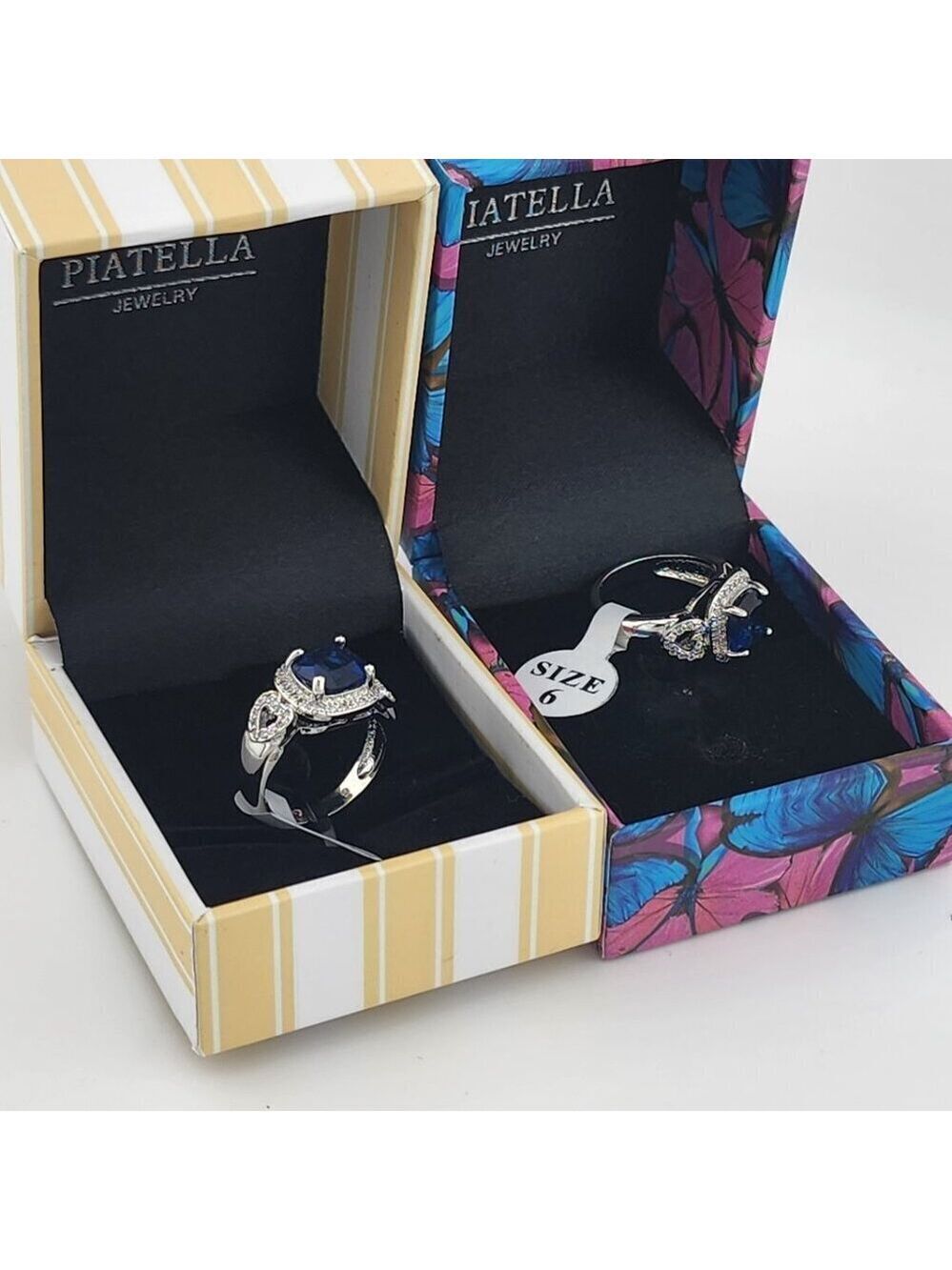 Brand New Gold Plated Double Heart Blue gemstone Ring - Picture 6 of 8